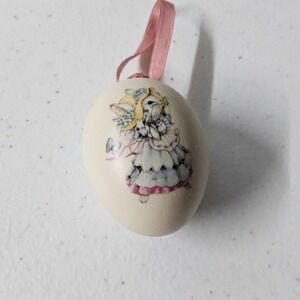 Easter Egg Ornament Bunny Rabbit Girl Pink Ribbon Spring Holiday Decor‎